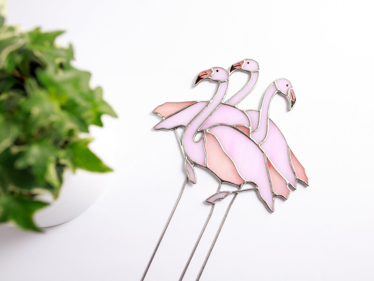 Stained Glass Flamingo Plant Stake - Unique Garden Decor Gift