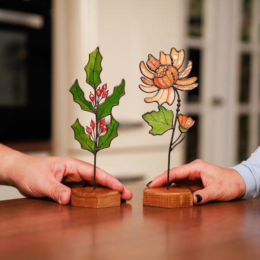 Сhrysanthemum Plant Stake Stained Glass Flower Bouquet Garden Decor Birth Flower November Gift for Women