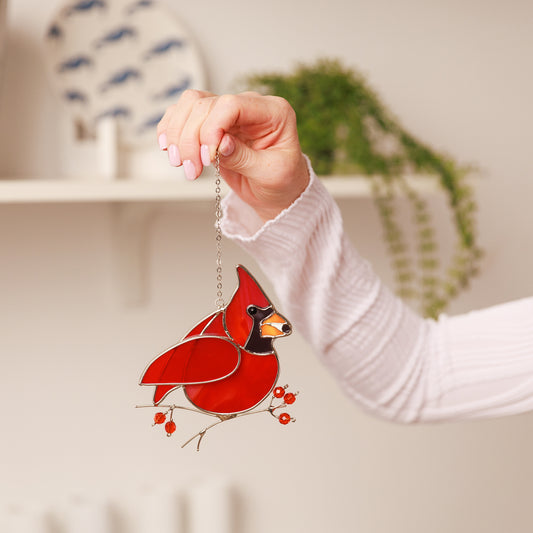 Red Cardinal Stained Glass Suncatcher