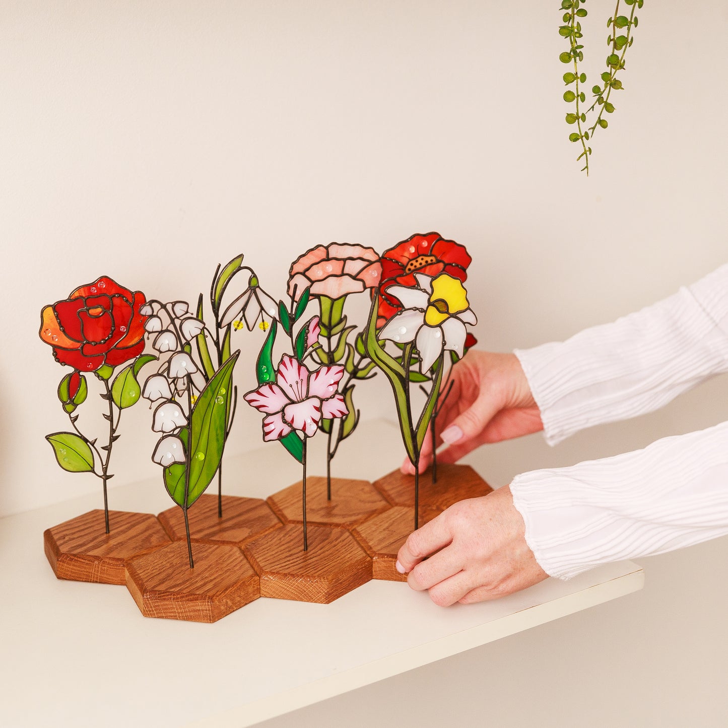 Marigold Plant Stake Stained Glass Flower Bouquet Garden Decor Birth Flower October Gift for Women