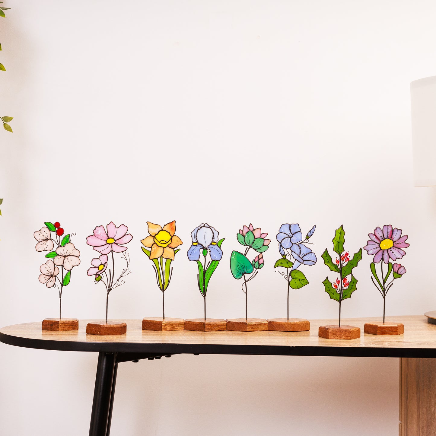 Aster Plant Stake Stained Glass Flower Bouquet Table Decor Birth Flower September Gift for Her