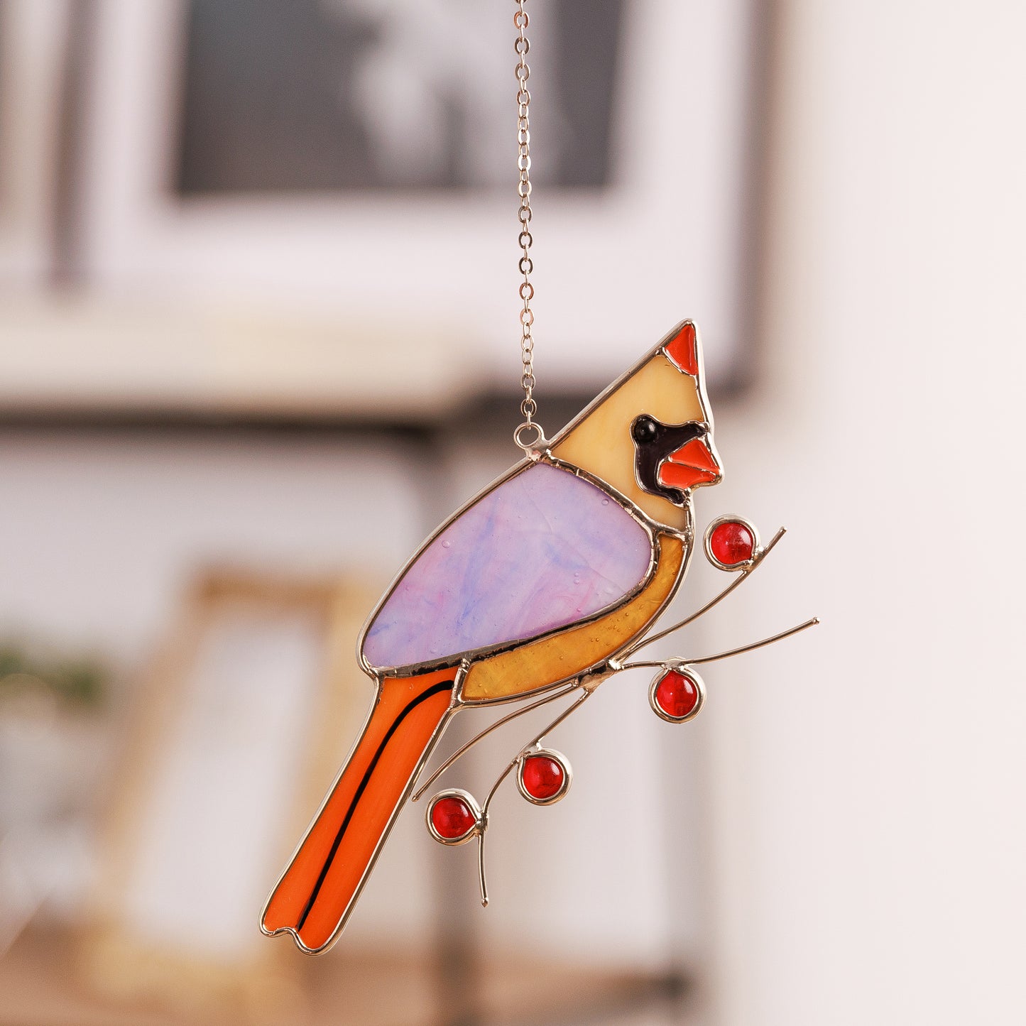 Female Cardinal Stained Glass Suncatcher