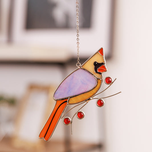 Female Cardinal Stained Glass Suncatcher