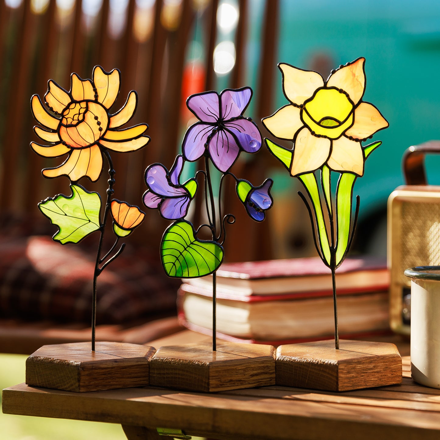 Сhrysanthemum Plant Stake Stained Glass Flower Bouquet Garden Decor Birth Flower November Gift for Women