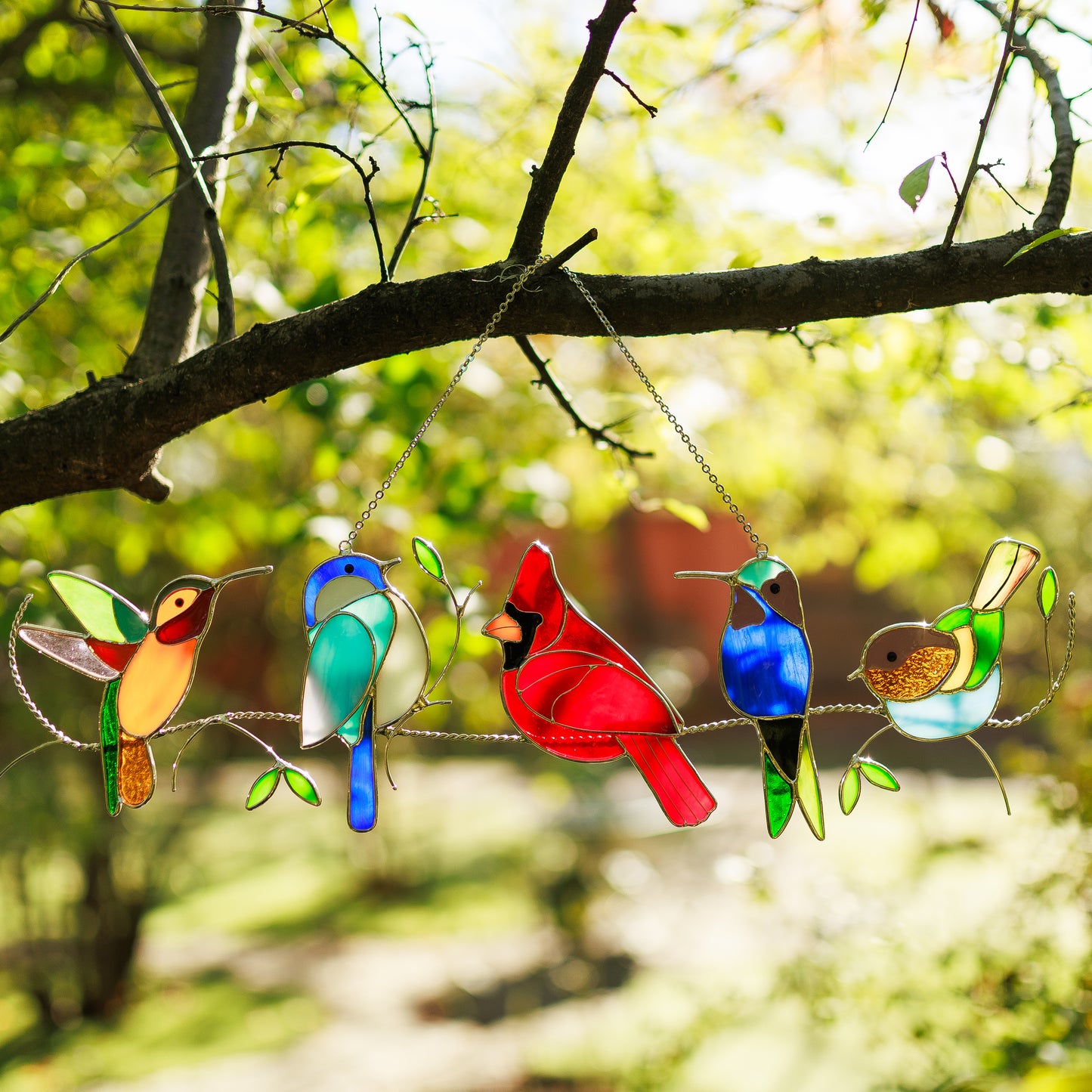 3 Birds on a Branch Stained Glass Suncatcher