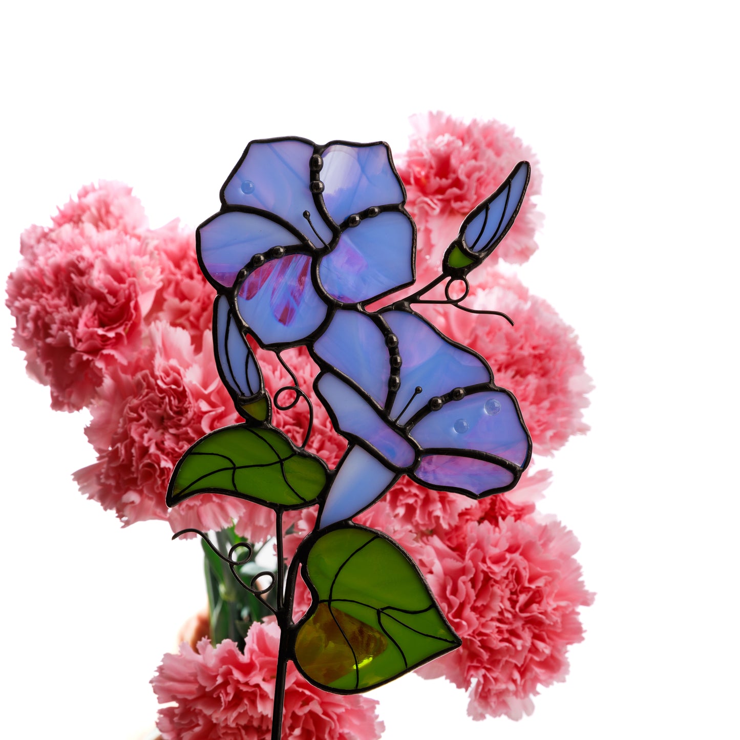 Morning Glory Plant Stake Stained Glass Flower Bouquet Table Decor Birth Flower September Gift for Her