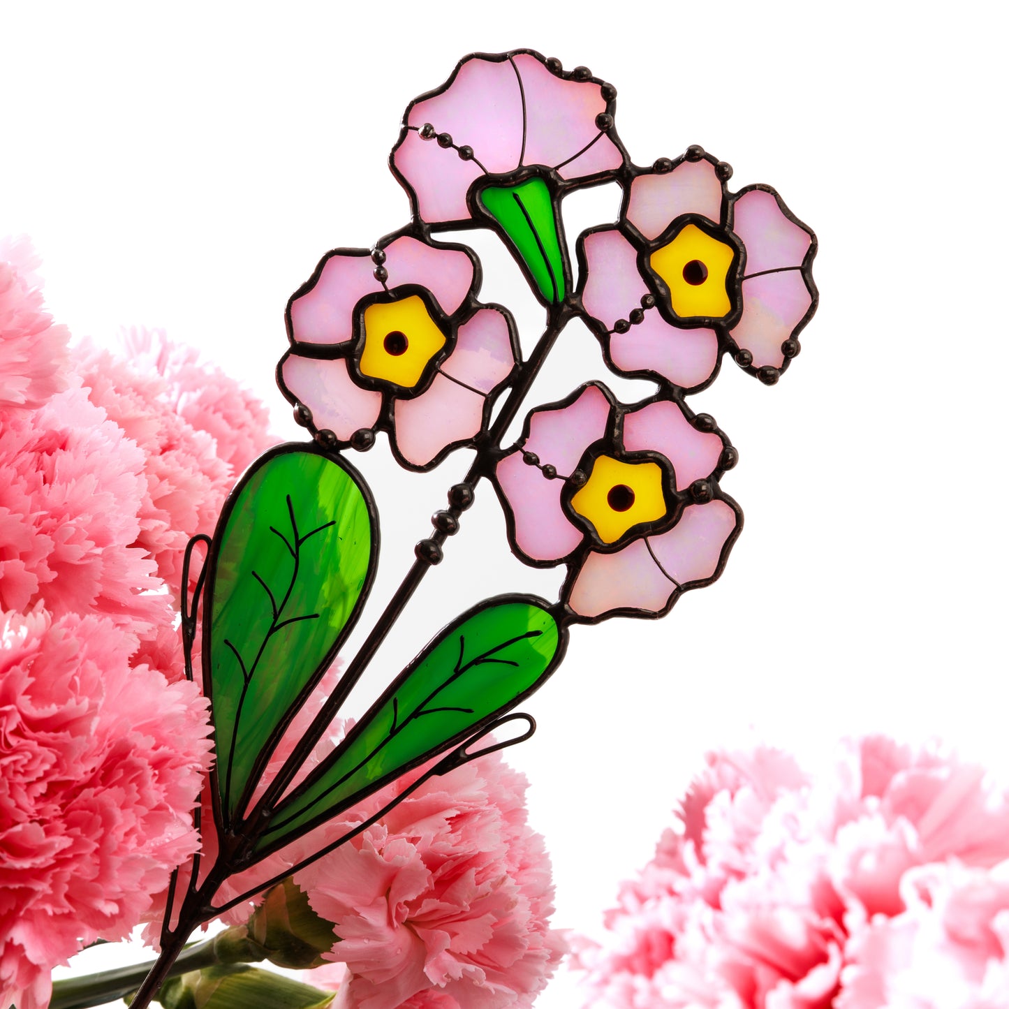 Stained Glass Sun Catcher Primrose Plant Stake February Birth Flower Gift for Grandma Garden