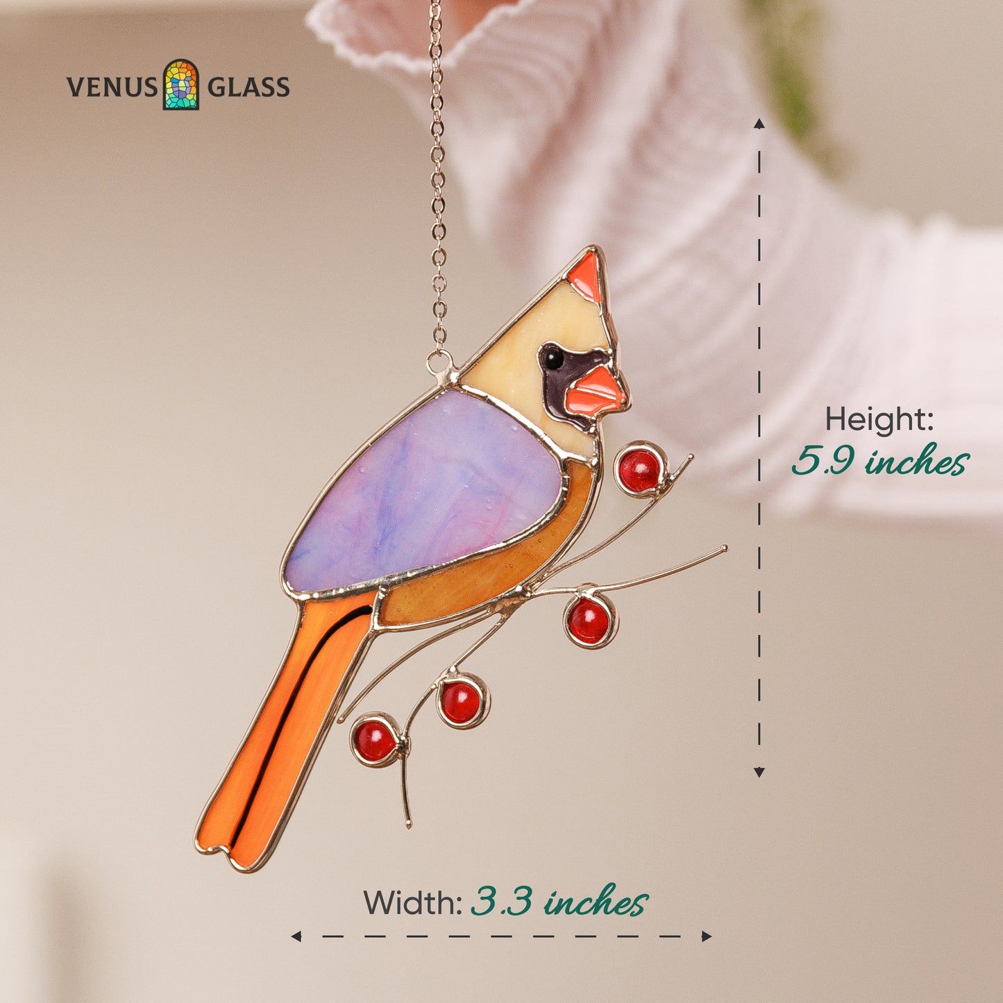 Female Cardinal Stained Glass Suncatcher