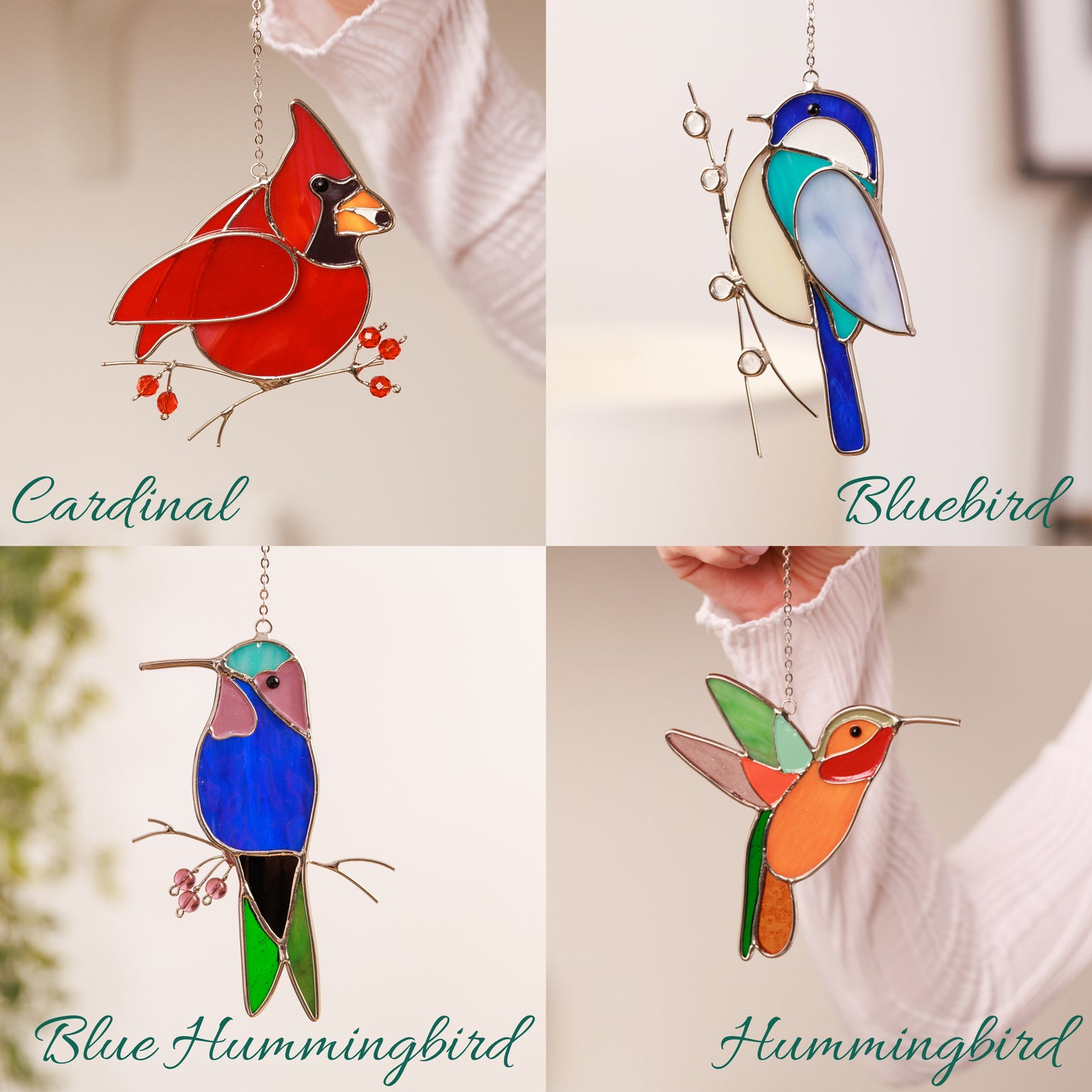 Female Cardinal Stained Glass Suncatcher