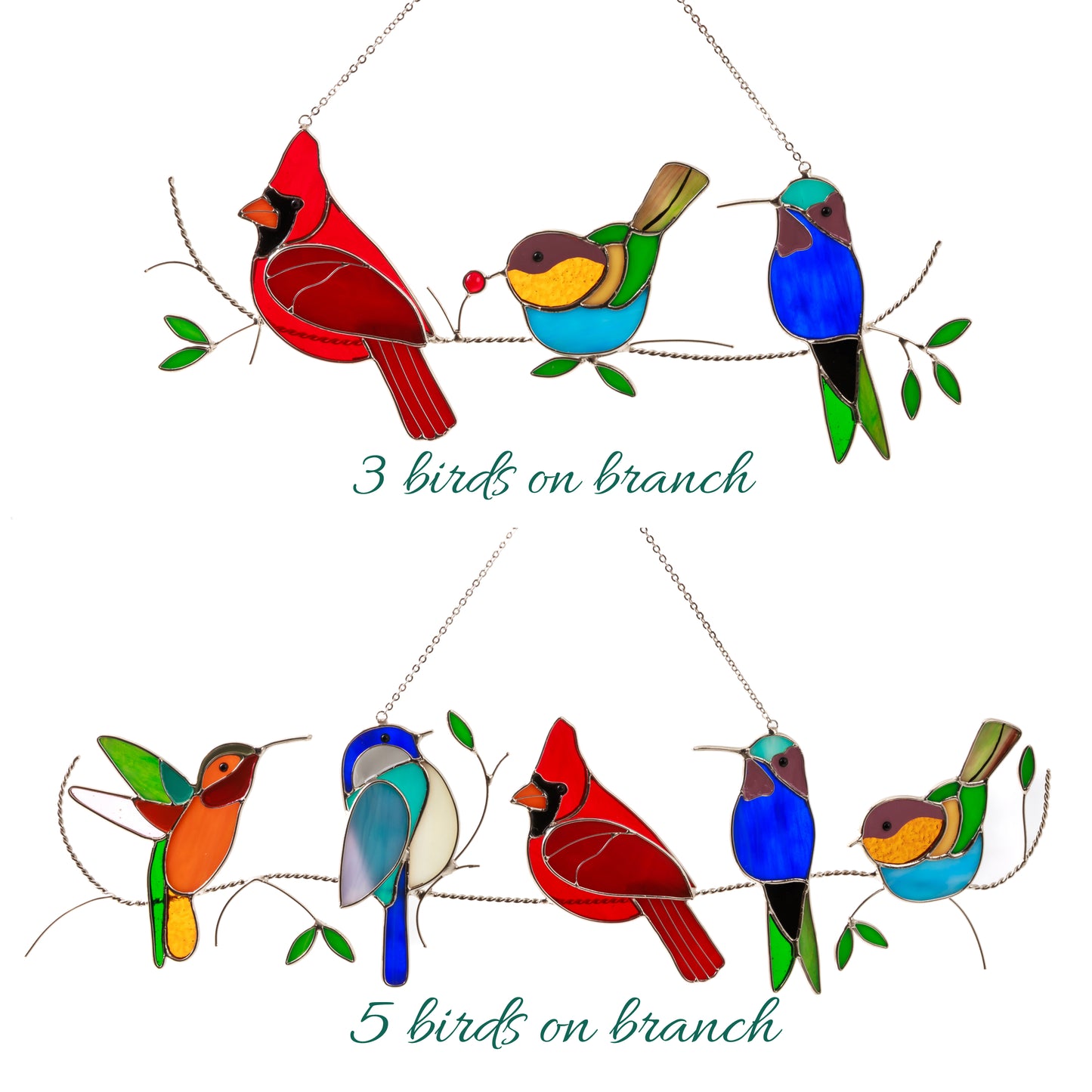 3 Birds on a Branch Stained Glass Suncatcher