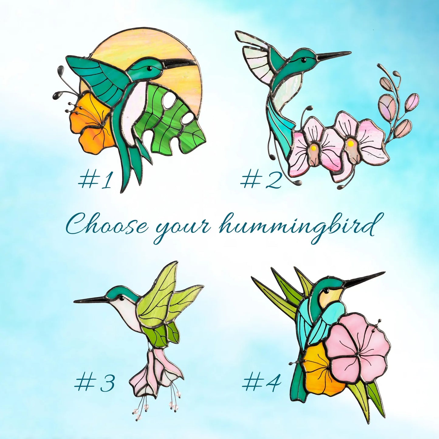 Floral Hummingbird Suncatcher Elegant Stained Glass Window Decor Botanical Gift for Her