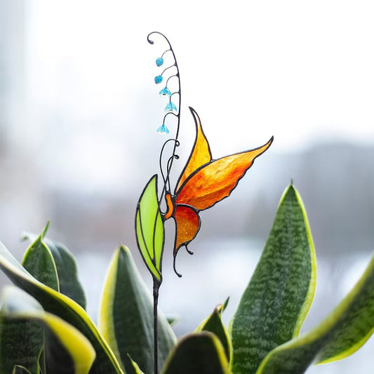 Stained Glass Butterfly 2 in 1 Suncatcher Window Hanging & Plant Stake Garden Decor Stained Glass Kitchen Window