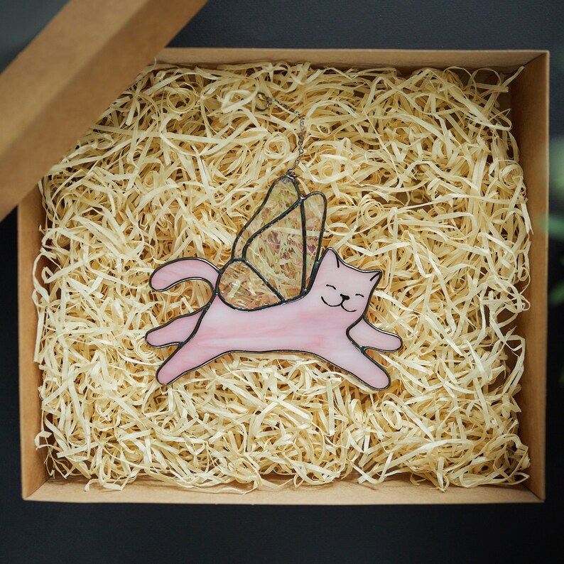 Beautiful Stained Glass Fairy Cat Suncathcer for Window Hangings Gift for Her