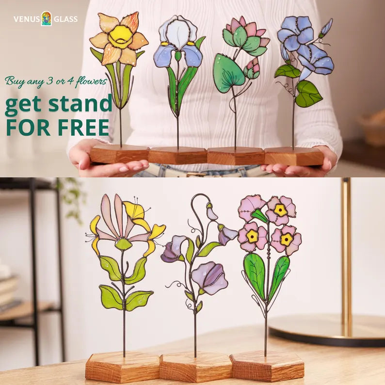 Hawthorn Suncatcher Plant Stake May Birth Flower Stained Glass Gifts for Women