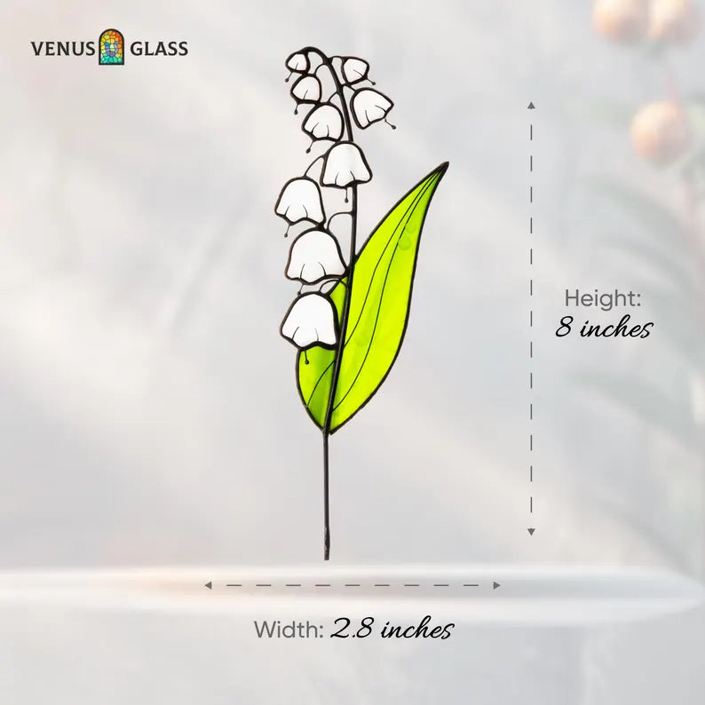 Lily of the Valley Suncatcher Plant Stake May Birth Flower Stained Glass Gifts for Women