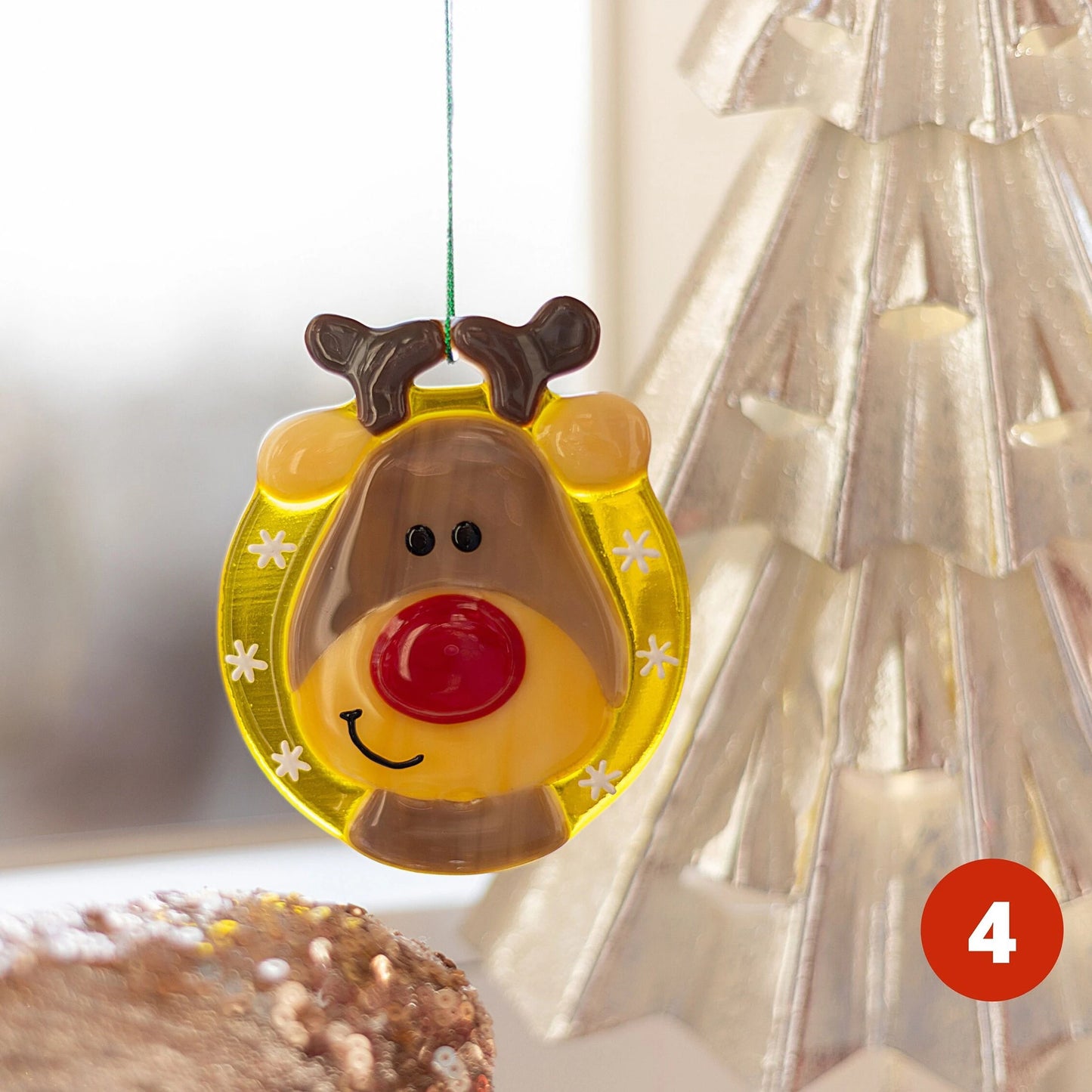 Fused glass Christmas ornaments, New Year reindeer ornament, Christmas tree decorations