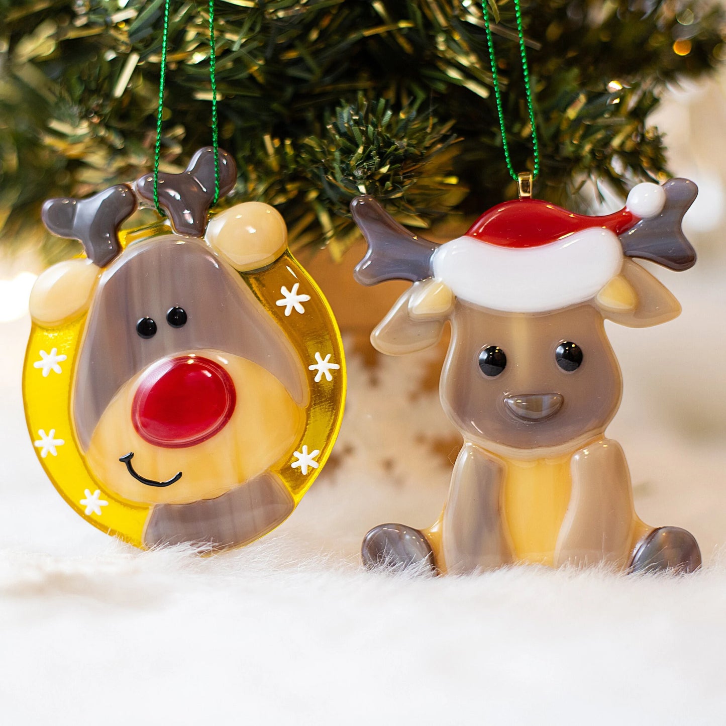 Fused glass Christmas ornaments, New Year reindeer ornament, Christmas tree decorations
