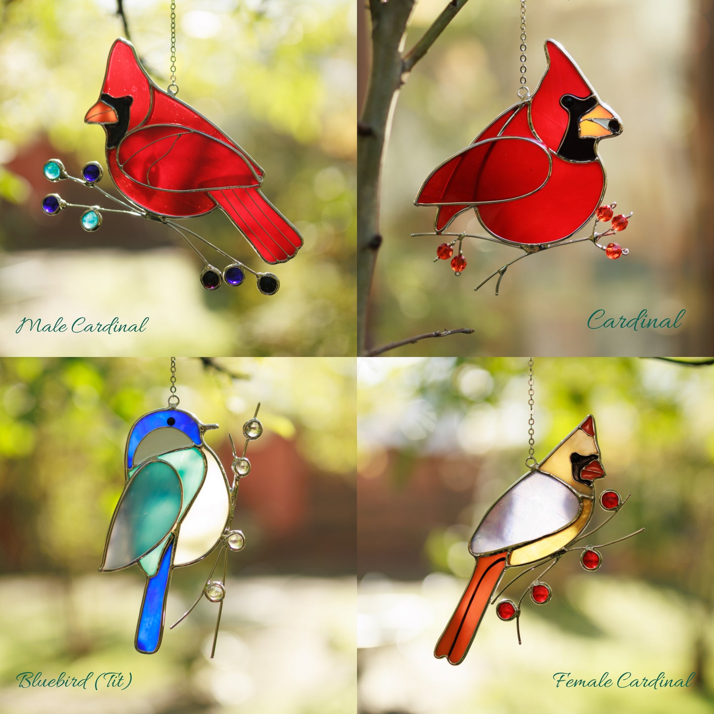 3 Birds on a Branch Stained Glass Suncatcher