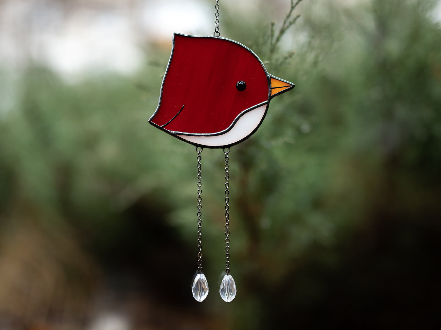 Round Bird Stained glass window hangings, Bird window decor