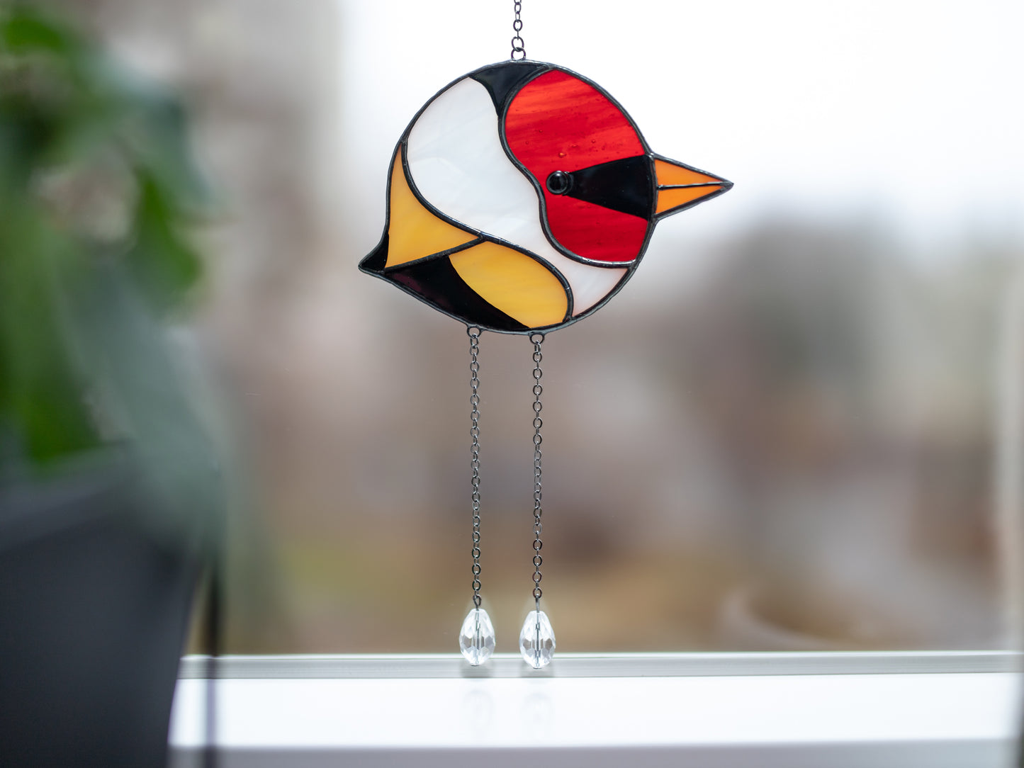 Round Bird Stained glass window hangings, Bird window decor