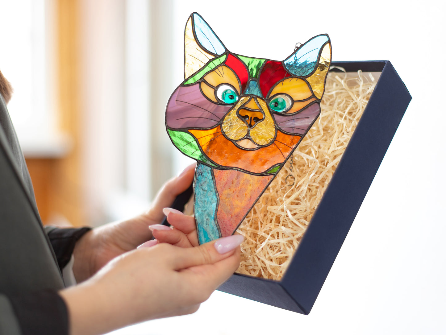 Peeking Cat Stained Glass Suncatcher, Mothers Day Gifts