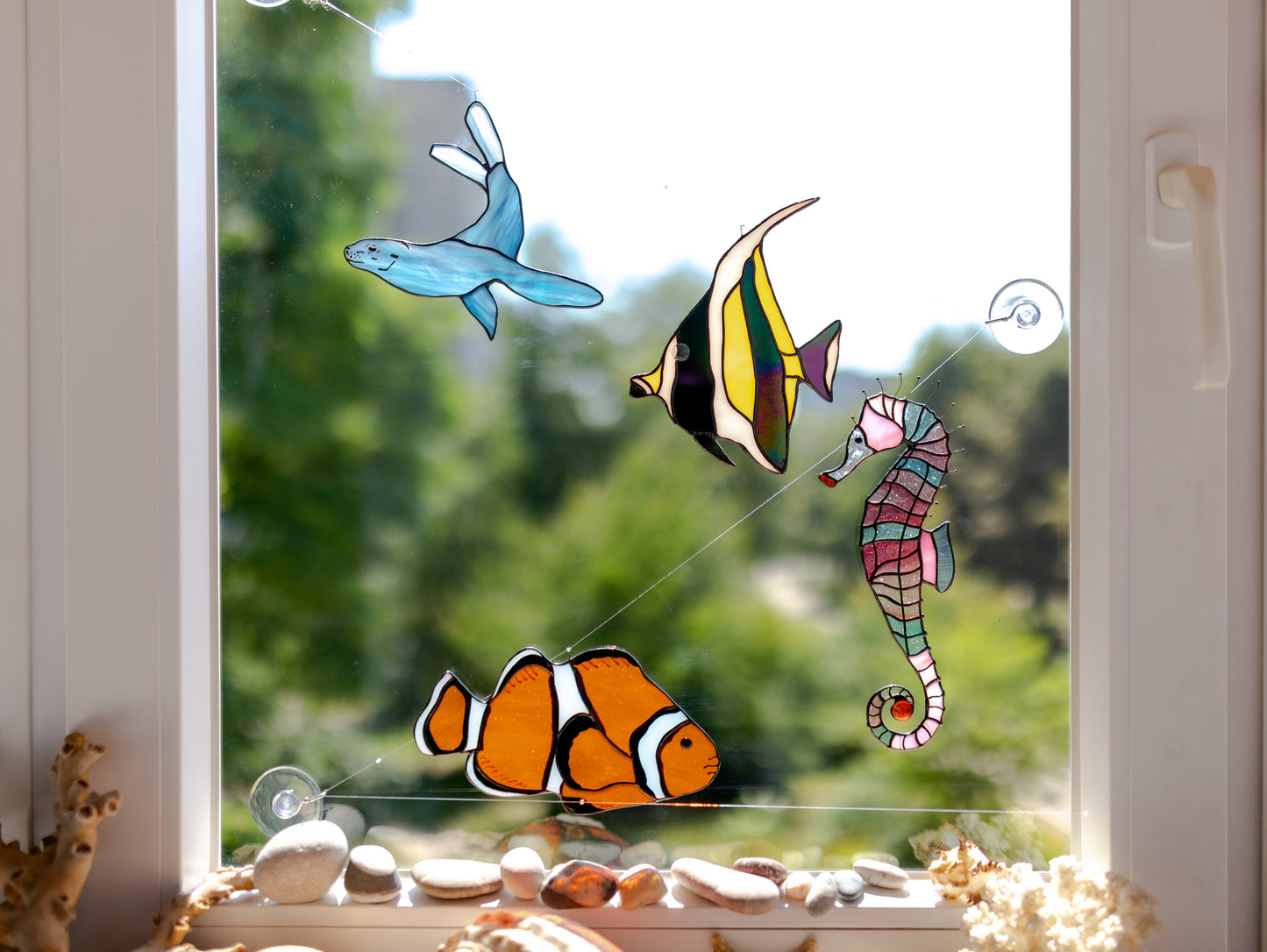 Sea Horse Stained Glass Suncatcher - Beach house decor