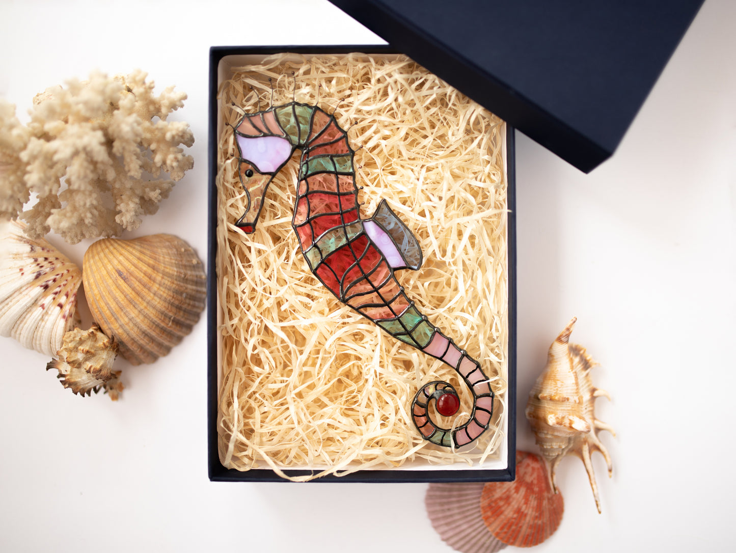 Sea Horse Stained Glass Suncatcher - Beach house decor