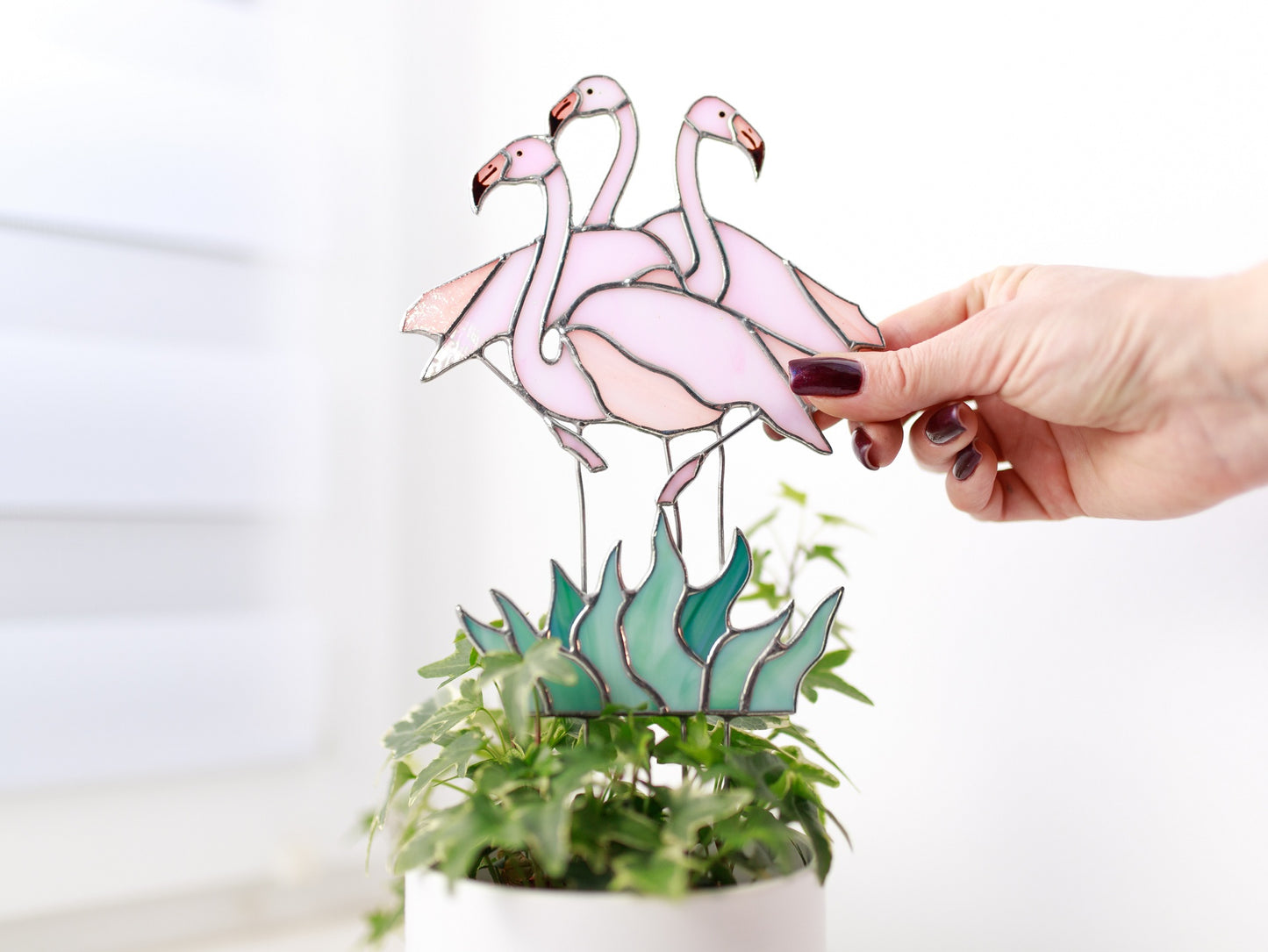 Stained Glass Flamingo Plant Stake - Unique Garden Decor Gift