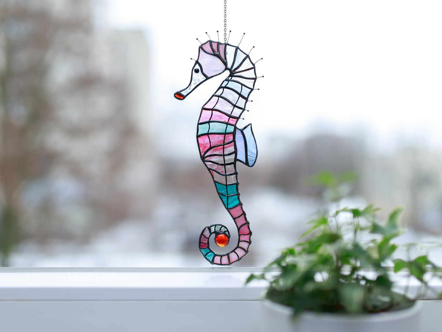 Sea Horse Stained Glass Suncatcher - Beach house decor