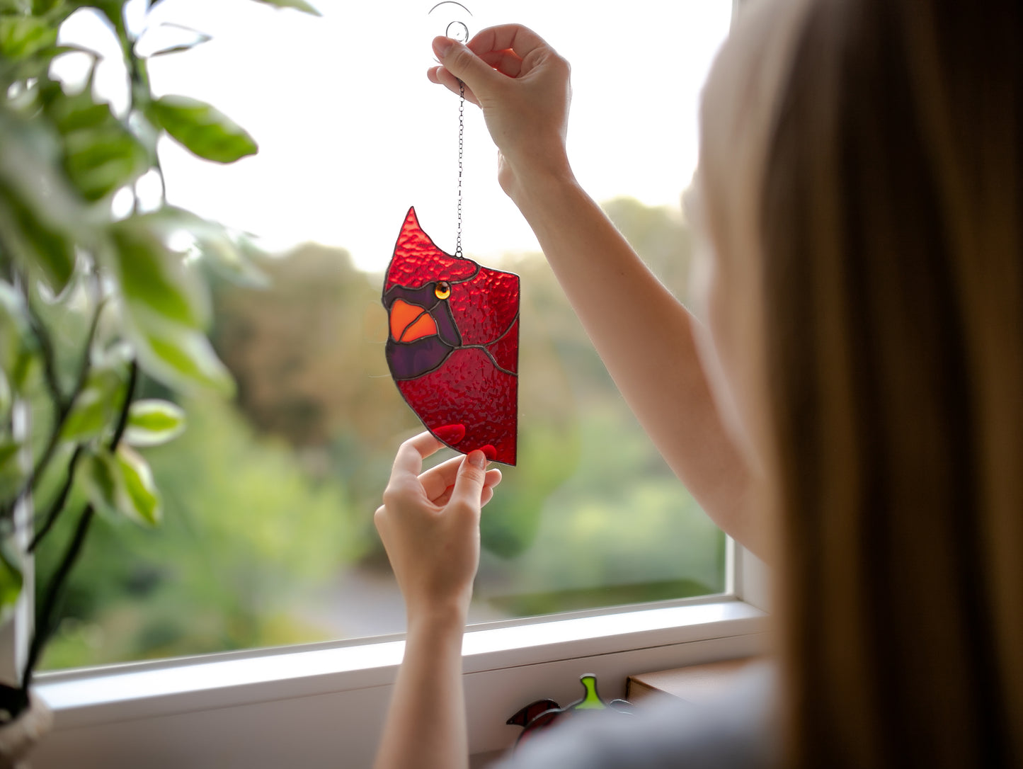 Stained glass Northern Red Cardinal Suncatcher