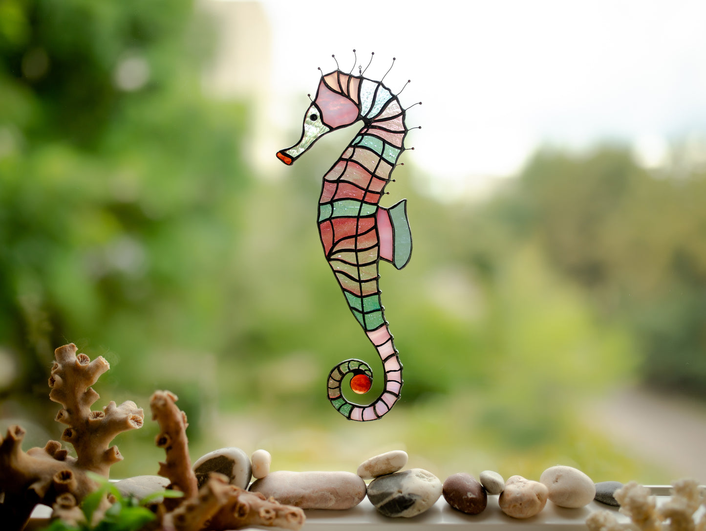 Sea Horse Stained Glass Suncatcher - Beach house decor