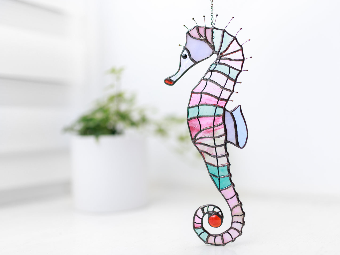 Sea Horse Stained Glass Suncatcher - Beach house decor