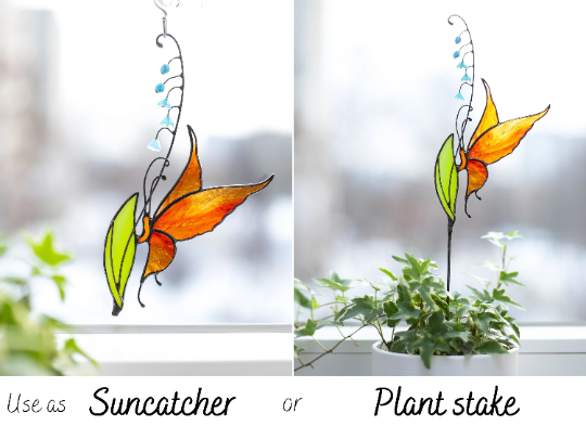 Stained Glass Butterfly Suncatcher & Plant Stake - Versatile & Elegant Home and Garden Decor