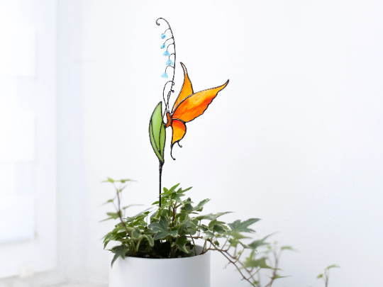 Stained Glass Butterfly Suncatcher & Plant Stake - Versatile & Elegant Home and Garden Decor