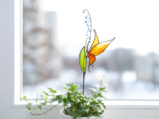 Stained Glass Butterfly Suncatcher & Plant Stake - Versatile & Elegant Home and Garden Decor