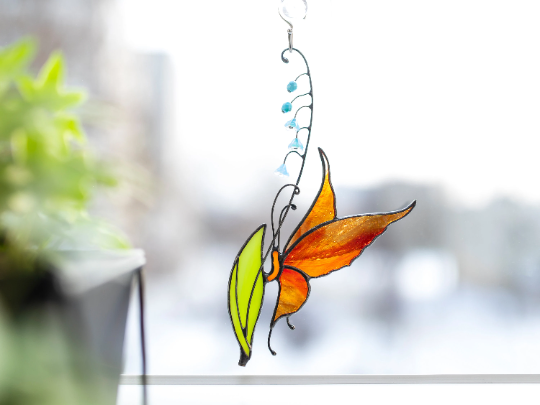 Stained Glass Butterfly Suncatcher & Plant Stake - Versatile & Elegant Home and Garden Decor