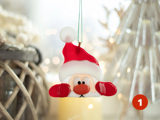 Christmas clearance, Peeking Santa ornament, Fused glass ornament, Christmas tree decorations, New year gift
