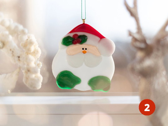 Christmas clearance, Peeking Santa ornament, Fused glass ornament, Christmas tree decorations, New year gift