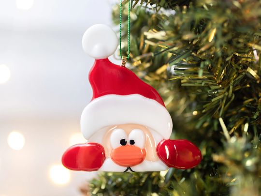 Christmas clearance, Peeking Santa ornament, Fused glass ornament, Christmas tree decorations, New year gift