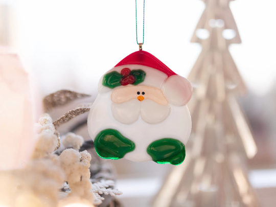 Christmas clearance, Peeking Santa ornament, Fused glass ornament, Christmas tree decorations, New year gift