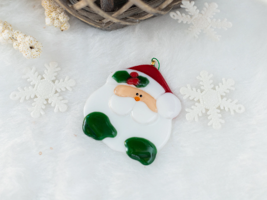 Christmas clearance, Peeking Santa ornament, Fused glass ornament, Christmas tree decorations, New year gift