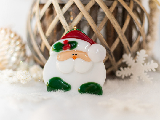 Christmas clearance, Peeking Santa ornament, Fused glass ornament, Christmas tree decorations, New year gift