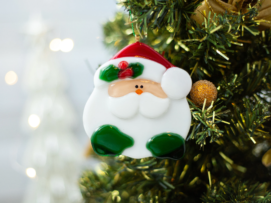 Christmas clearance, Peeking Santa ornament, Fused glass ornament, Christmas tree decorations, New year gift