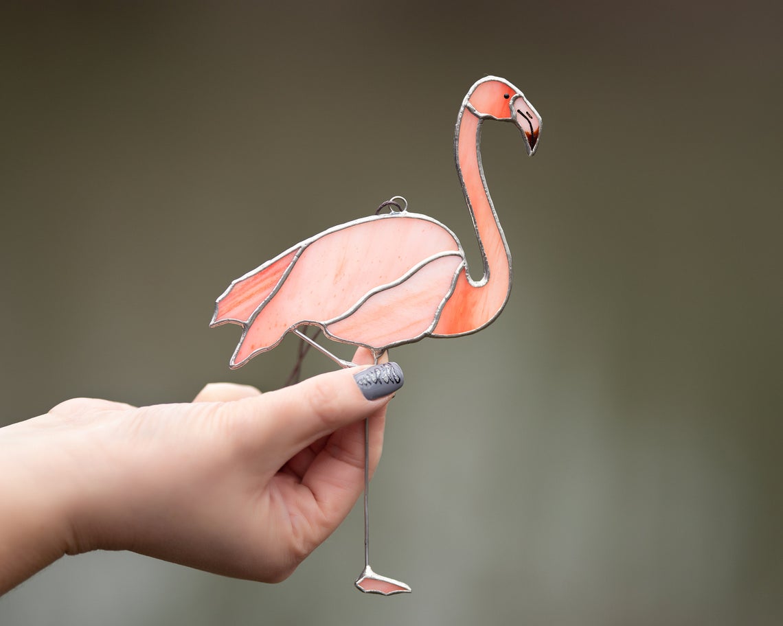 Pink Flamingo Suncatcher Stained Glass Window Hanging Flamingo Decor Surprise Gift for Mother