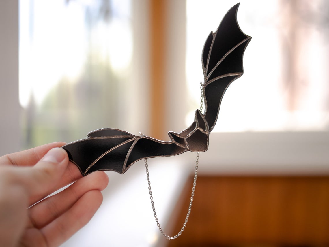 Stained glass bat decor Halloween bat Stained glass window hangings Halloween decor