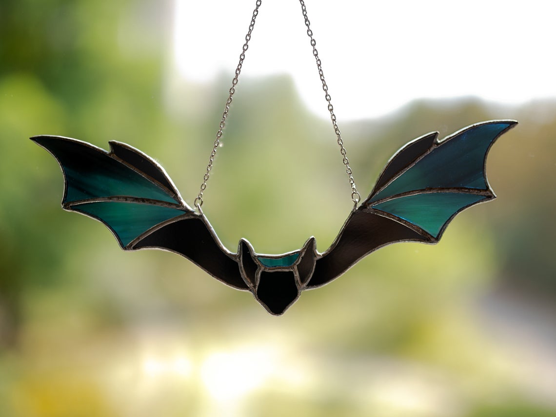 Stained glass bat decor Halloween bat Stained glass window hangings Halloween decor