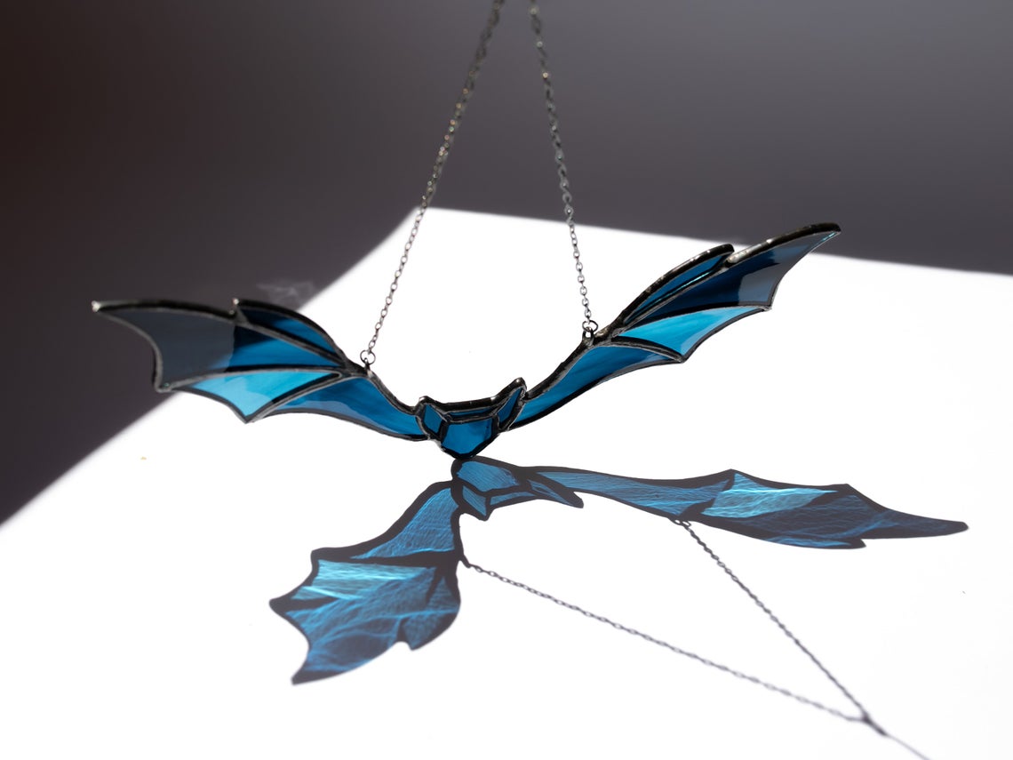 Stained glass bat decor Halloween bat Stained glass window hangings Halloween decor