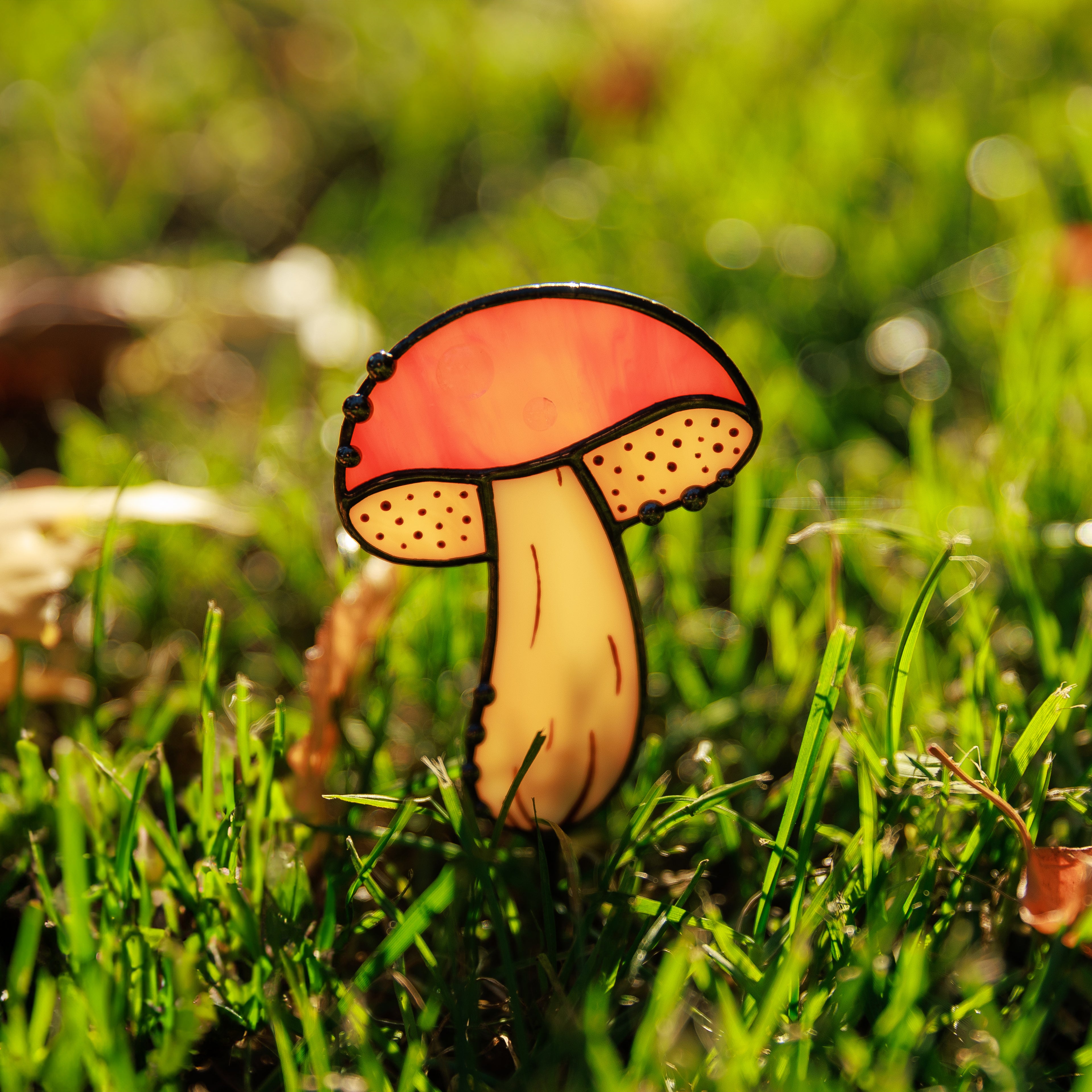 Mushroom Stained Glass Plant Stake