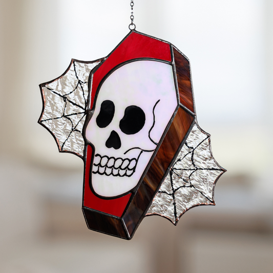 Coffin Skull Stained Glass Suncatcher