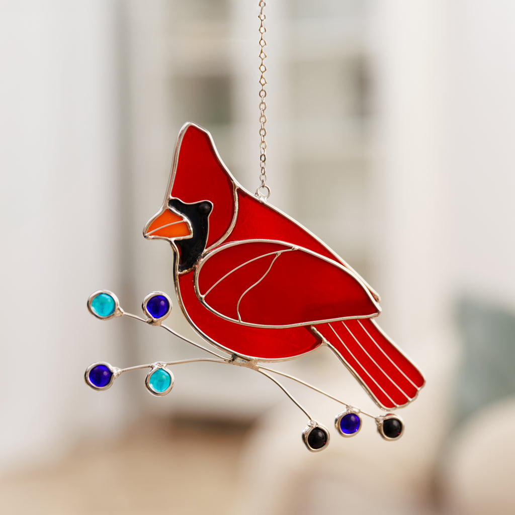 Red Cardinal (Male) Stained Glass Suncatcher